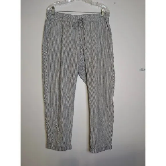 J. Crew Navy Striped Linen-Cotton Blend Drawstring Pants Size 12 Summer Vacation - Picture 2 of 8